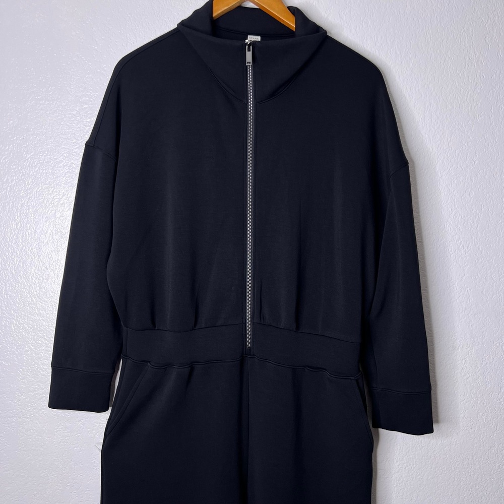 Spanx AirEssentials Mock Neck Full Zip Jumpsuit Black Size XL Petite Wide Leg - Picture 3 of 10